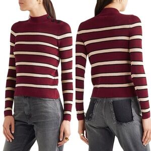 Isabel Marant Étoile Devona Striped Stretch Knit Side Button Pullover Sweater